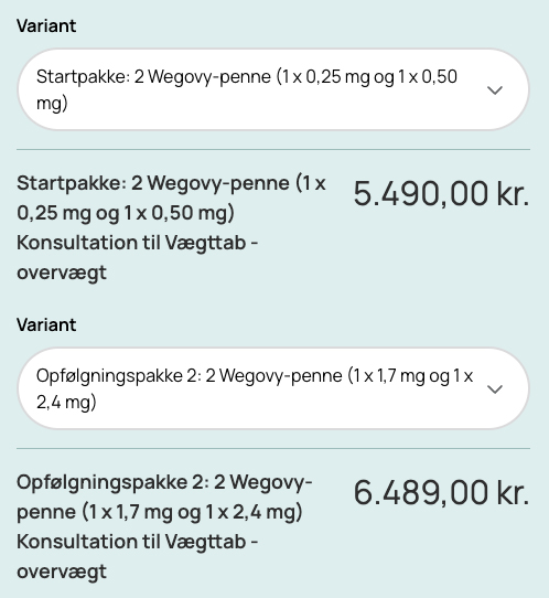 Pris på Wegovy
